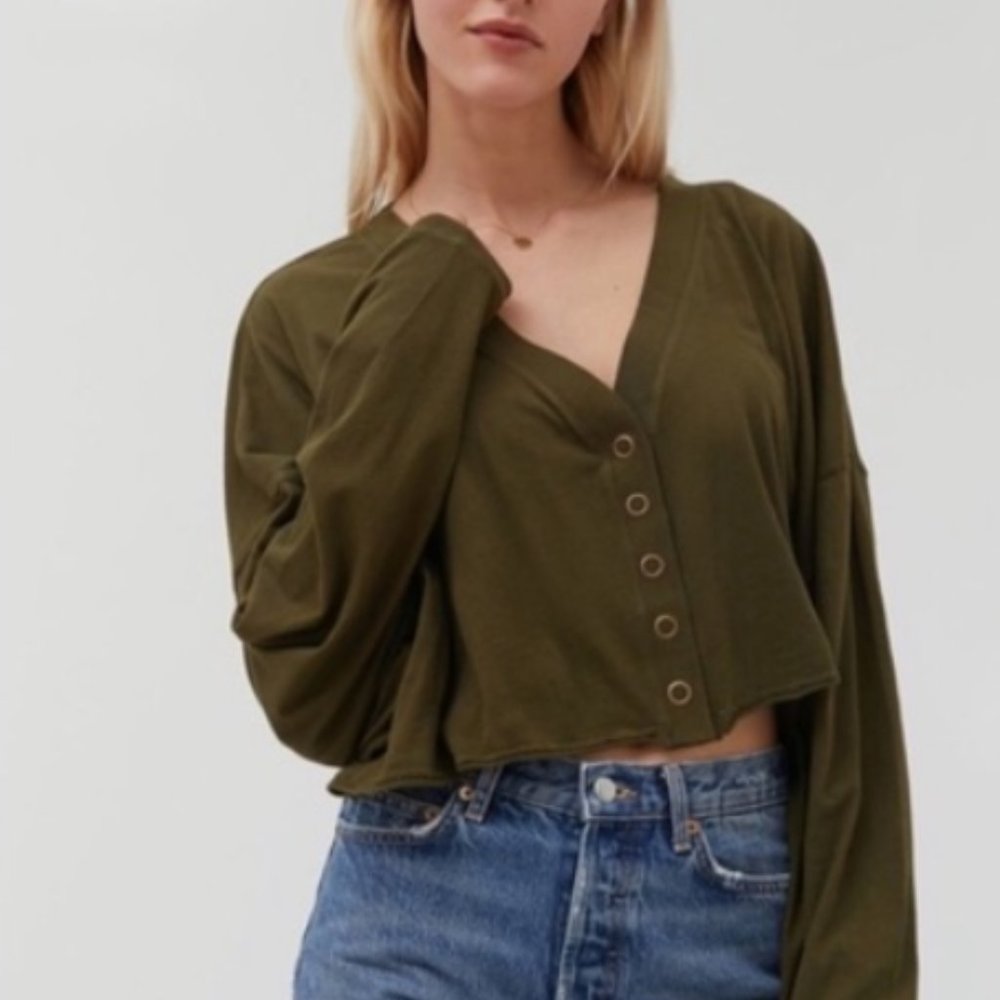 Out From Under Green Cardigan crop